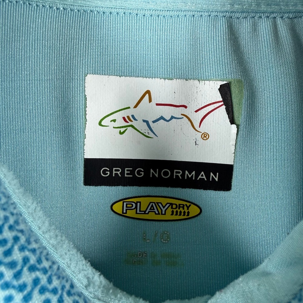 Greg Norman Play Dry Blue Ombre Geometric Golf Polo Shirt Men Large Short Sleeve - Picture 4 of 6